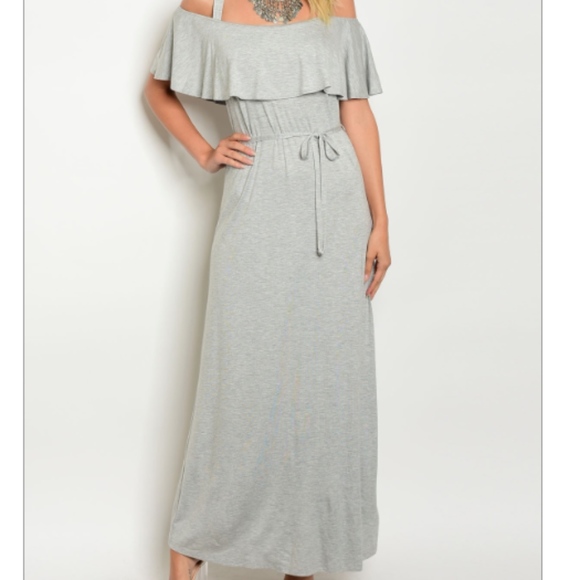 Dresses & Skirts - Gray Ruffle Jersey Maxi Dress